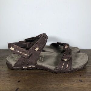 Merrell Womens Dark Earth Brown Adjustable Walking Leather Sandals Shoes Size 9